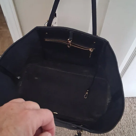 Michael Kors Navy Blue and White Striped Tote with Gold Accents. - Picture 3 of 6